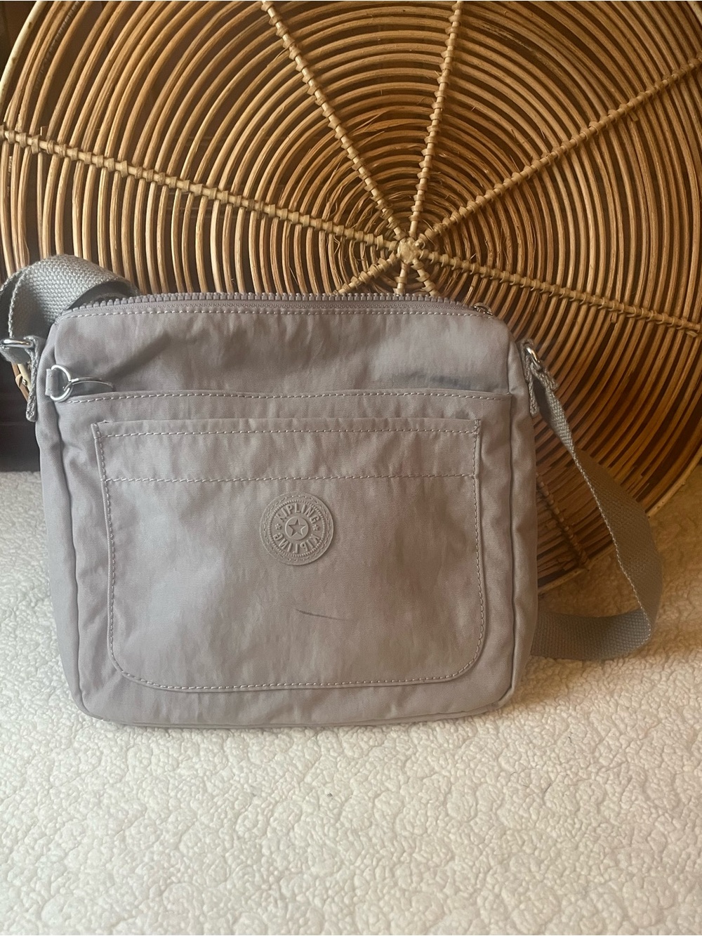 Kipling Gray Nylon Crossbody Bag Adjustable Shoulder Travel Purse Lightweight